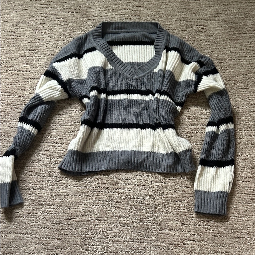 Striped Gray and White Women's Sweater
